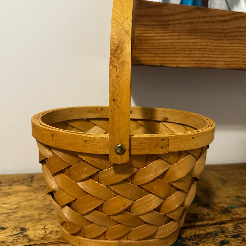 Woven Wooden Basket with Handle